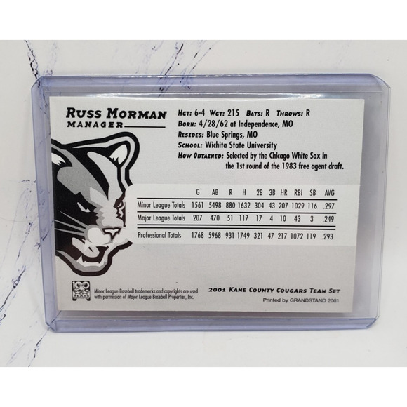 2001 Grandstand Kane County Cougars Russ Morman Minor League Manager Card - Picture 2 of 4